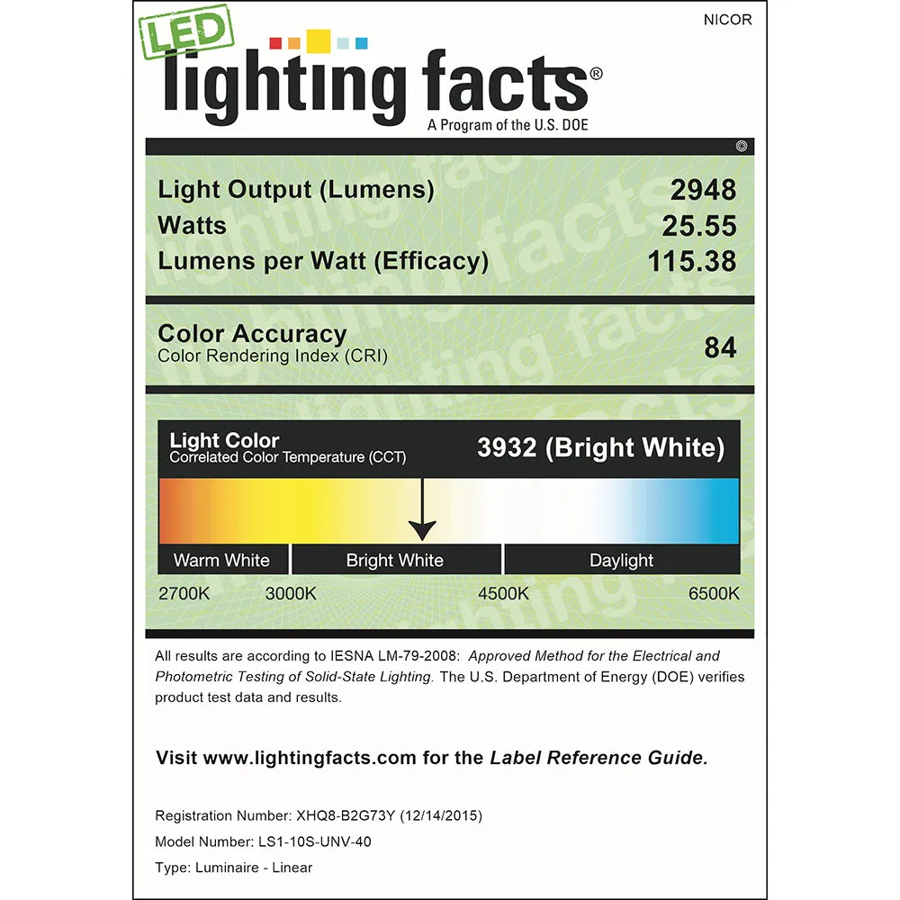 NICOR 4 foot Linear LED Strip Light in 4000K