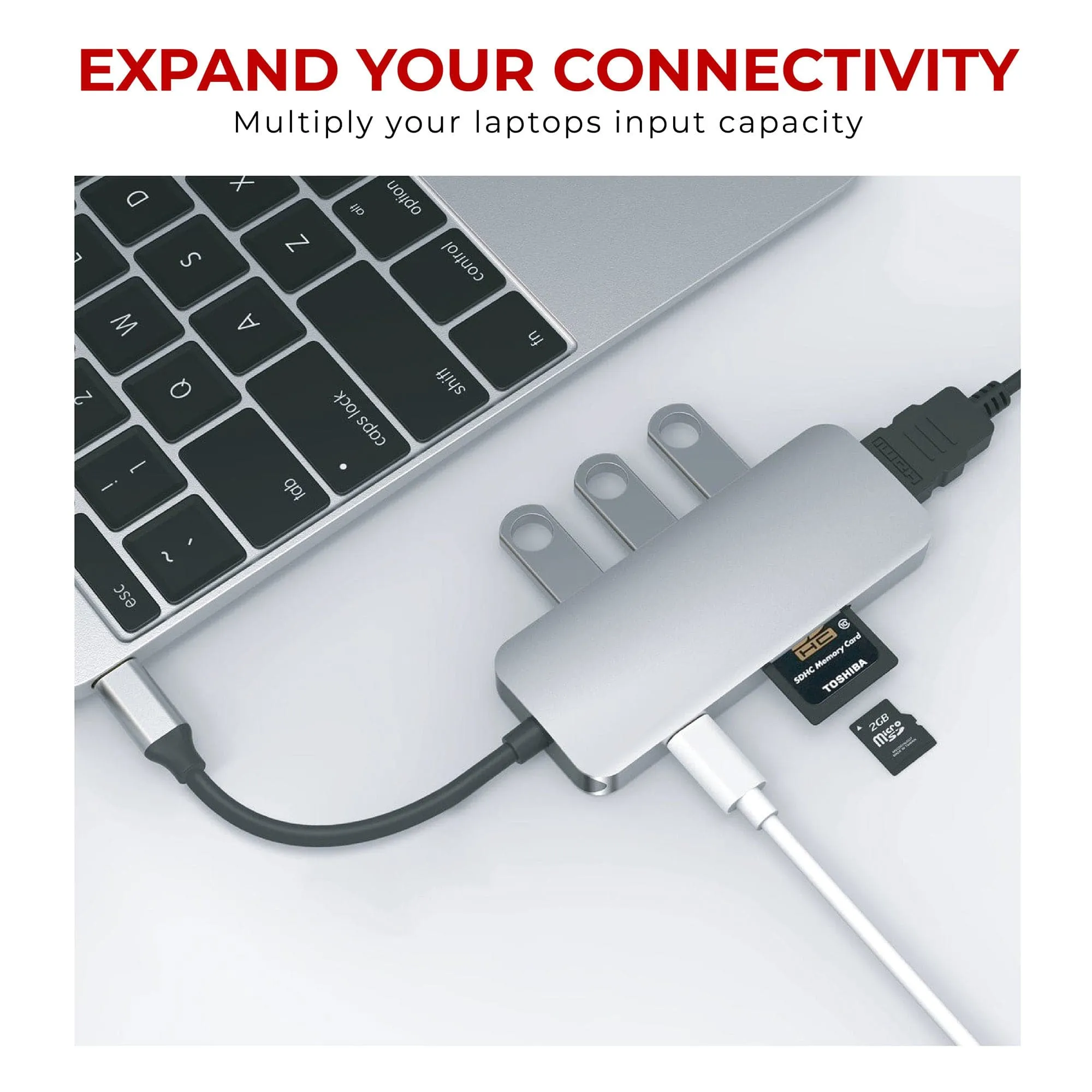 Nikkai USB-C Multiport Hub to 3x USB-A 3.0 / HDMI 4K / USB-C PD / SD & microSD Card Reader - Silver