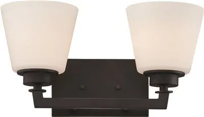 Nuvo Mobili 2-Light Vanity Fixture Aged Bronze 15-3/8 X 7-7/8 Inch  Uses (2) 100-Watt Incandescent Medium Base Lamps