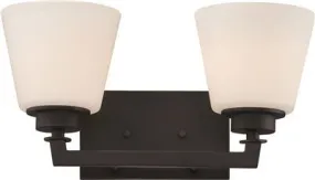 Nuvo Mobili 2-Light Vanity Fixture Aged Bronze 15-3/8 X 7-7/8 Inch  Uses (2) 100-Watt Incandescent Medium Base Lamps