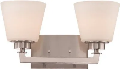 Nuvo Mobili 2-Light Vanity Fixture Brushed Nickel 15-3/8 X 7-7/8 Inch  Uses (2) 100-Watt Incandescent Medium Base Lamps
