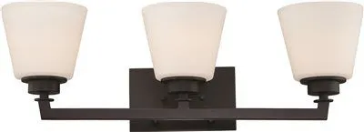 Nuvo Mobili 3-Light Vanity Fixture Aged Bronze 25 X 7-7/8 Inch  Uses (3) 100-Watt Incandescent Medium Base Lamps
