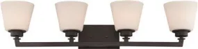 Nuvo Mobili 4-Light Vanity Fixture Aged Bronze 34-5/8 X 7-7/8 Inch  Uses (4) 100-Watt Incandescent Medium Base Lamps