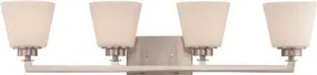 Nuvo Mobili 4-Light Vanity Fixture Brushed Nickel 34-5/8 X 7-7/8 Inch  Uses (4) 100-Watt Incandescent Medium Base Lamps
