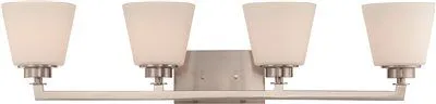 Nuvo Mobili 4-Light Vanity Fixture Brushed Nickel 34-5/8 X 7-7/8 Inch  Uses (4) 100-Watt Incandescent Medium Base Lamps