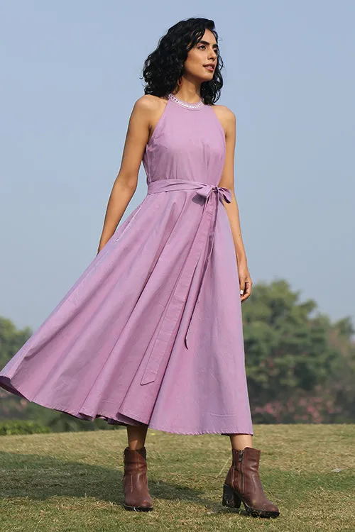 Okhai 'Lavender Pearl' Mirror Work Halter Neck Dress