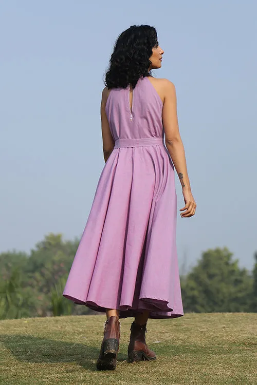 Okhai 'Lavender Pearl' Mirror Work Halter Neck Dress