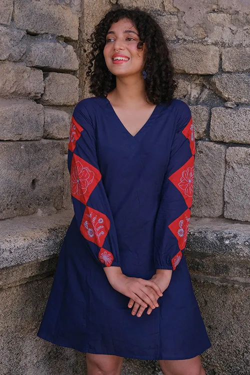 Okhai "Glowing Ember" Hand-Embroidered Pure Cotton Mul Dress