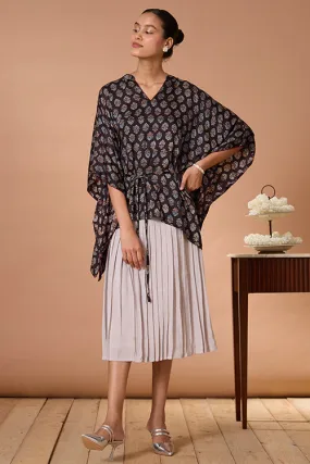 Okhai "Sapphire Hymns" Hand Embroidered MIrrorwork Handblock Printed Modal Ajrakh Kaftaan
