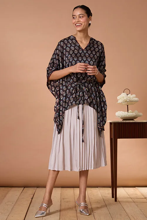Okhai "Sapphire Hymns" Hand Embroidered MIrrorwork Handblock Printed Modal Ajrakh Kaftaan