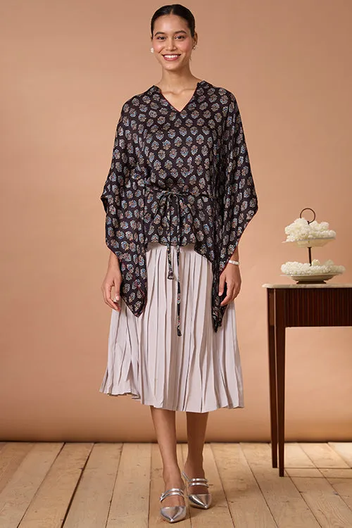 Okhai "Sapphire Hymns" Hand Embroidered MIrrorwork Handblock Printed Modal Ajrakh Kaftaan