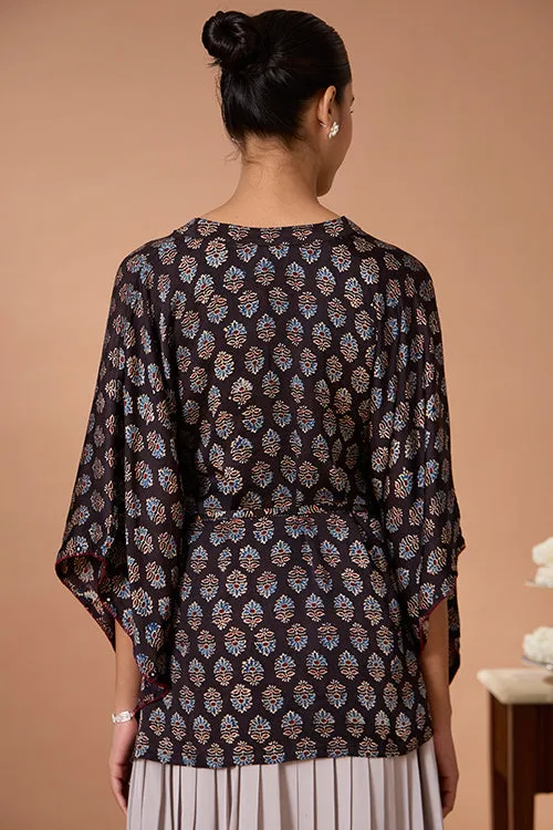 Okhai "Sapphire Hymns" Hand Embroidered MIrrorwork Handblock Printed Modal Ajrakh Kaftaan