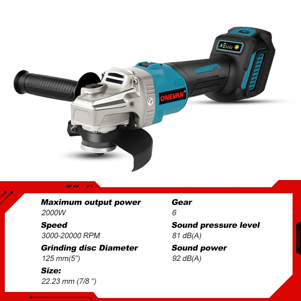 ONEVAN 125mm Angel Grinder & Electric Rivet Gun Brushless Cordless 2‑Pc. Combo Kit 6.0Ah