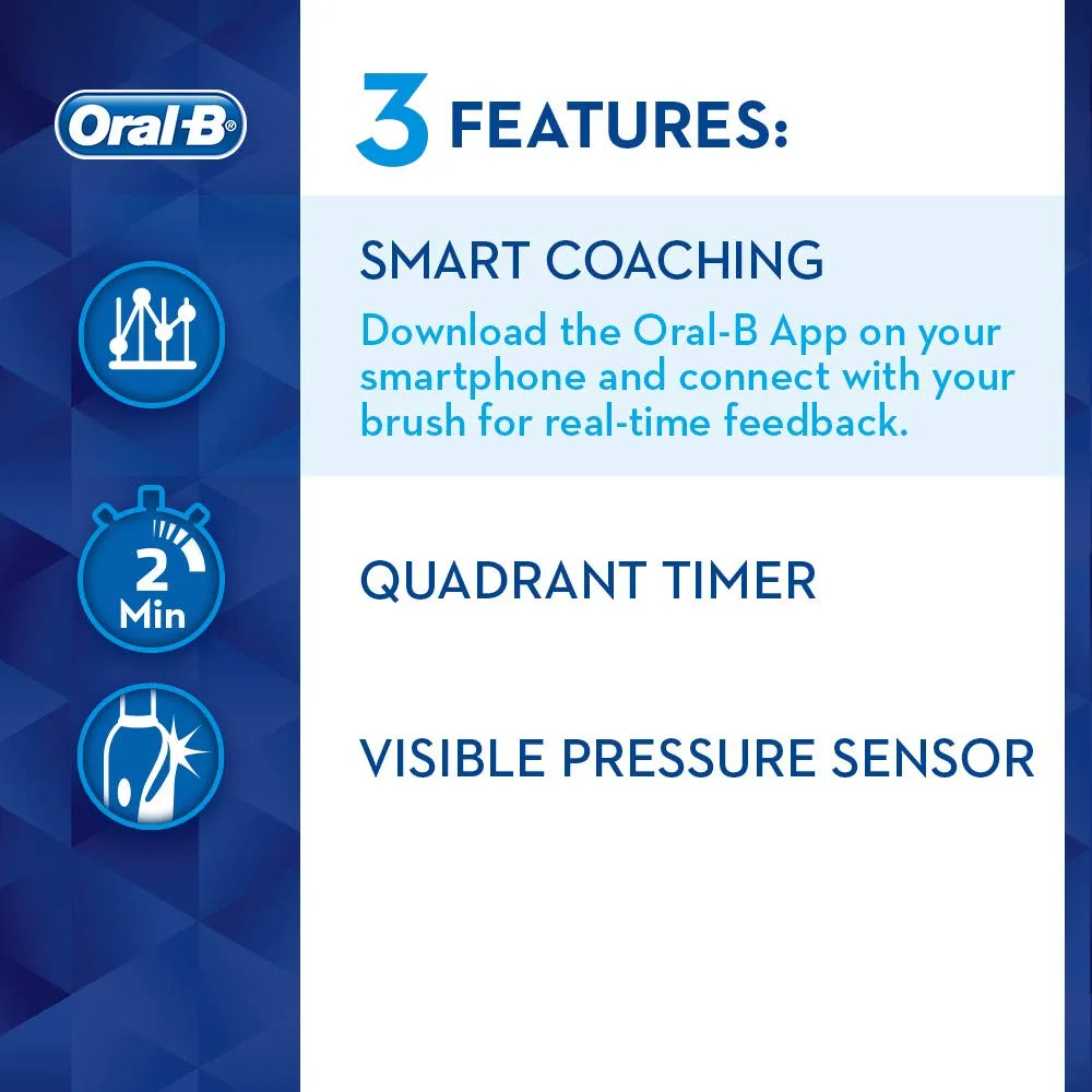 Oral-B Smart 4 4500 CrossAction Electric Toothbrush Rechargeable Powered By Braun, 1 App Connected Handle, 3 Modes, Pressure Sensor, 2 Toothbrush Heads, 1 Travel Case, 2 Pin UK Plug, Colour May Vary