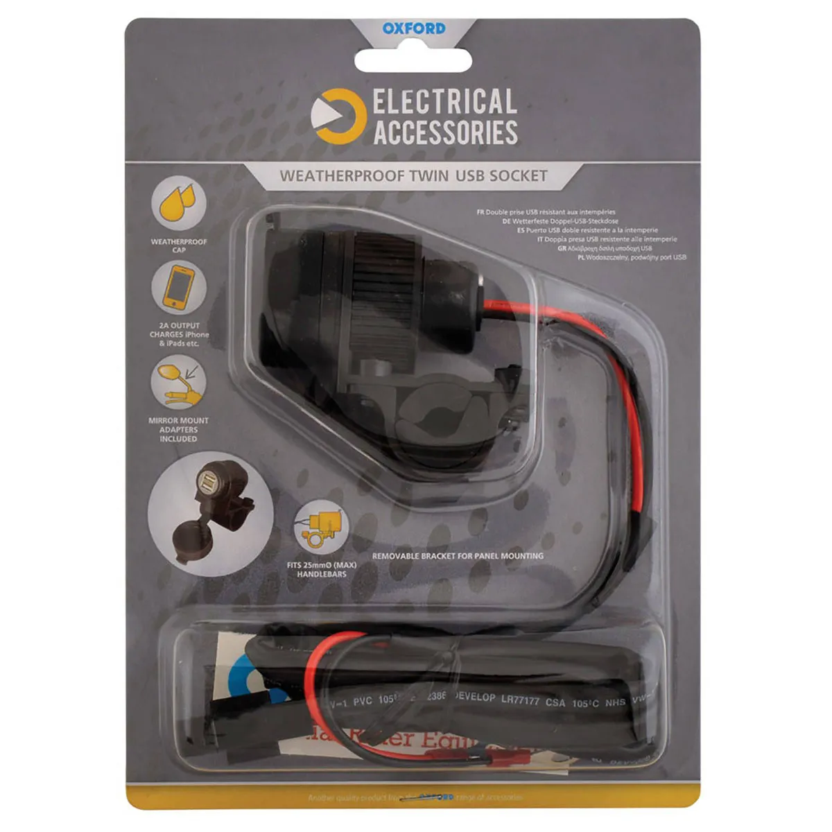 OXFORD USB Dual Socket - Handlebar Mount