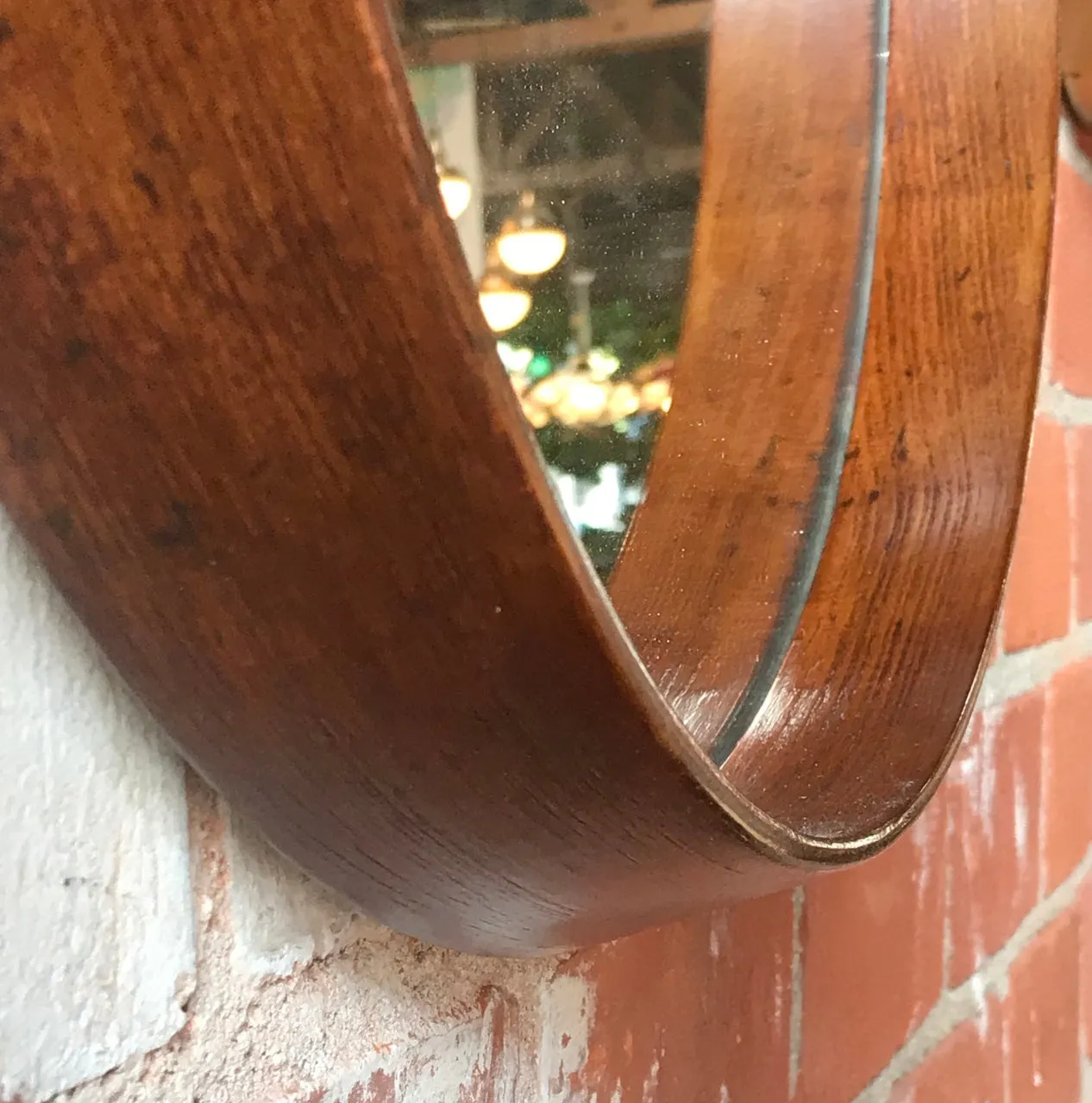 Pair of Mid-Century Teak Wall Round Mirrors. 1960s