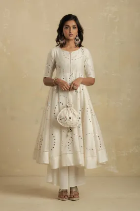 Pearl White Flared Anarkali - Set of 3
