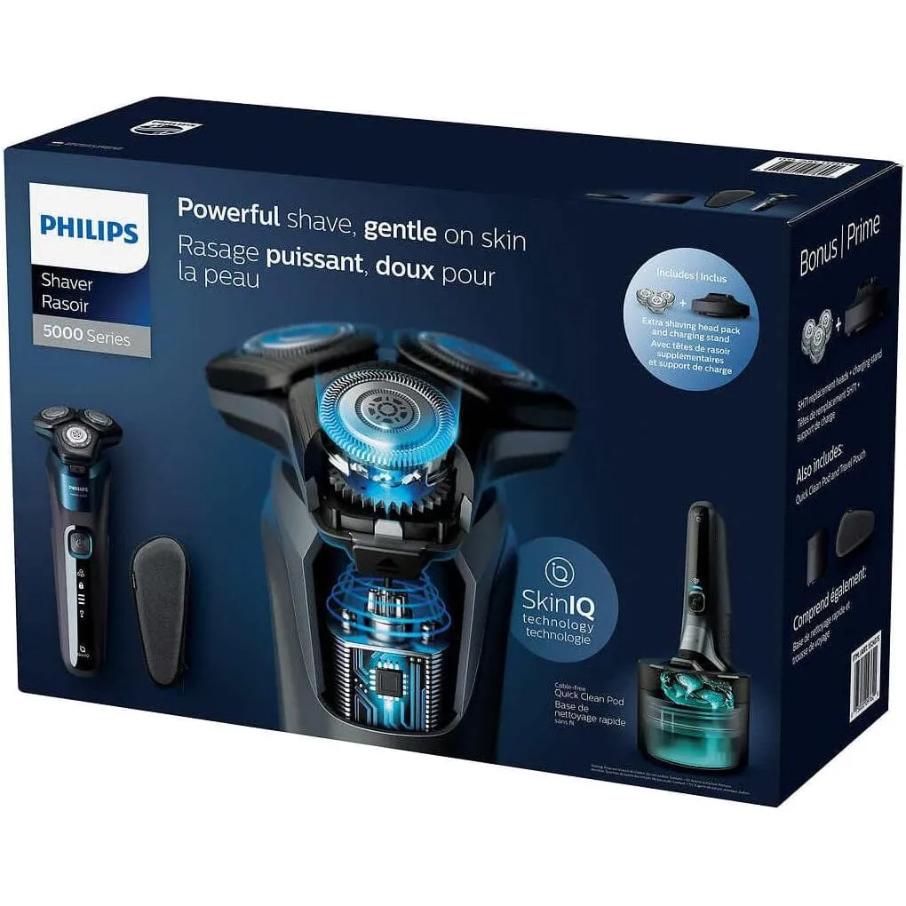 Philips Wet & Dry Shaver 5000 with SkinIQ Tech   Shave Heads, Charging & Cleaning Base (Refurbished)