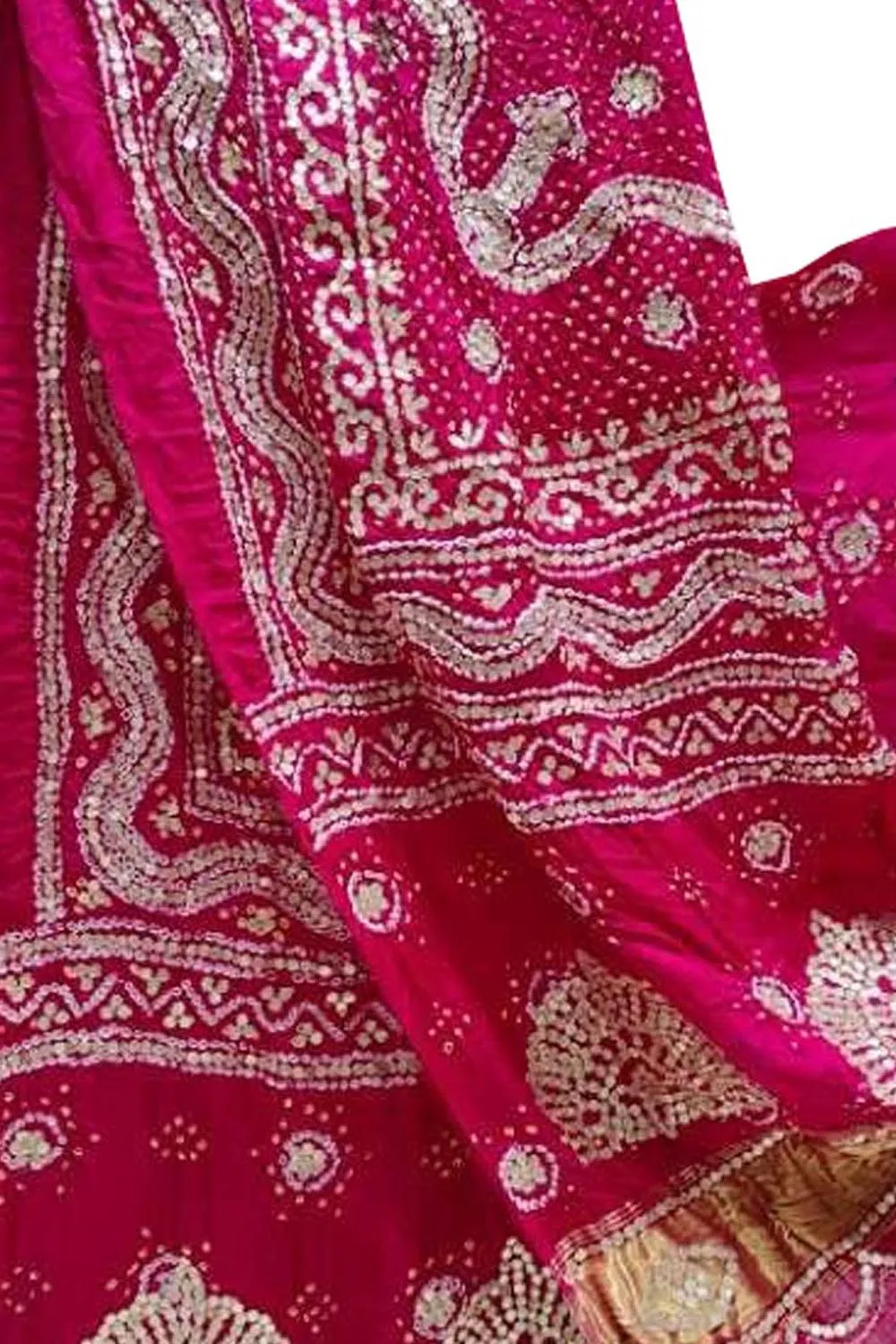 Pink Bandhani Gota Work Pure Gajji Silk Dupatta