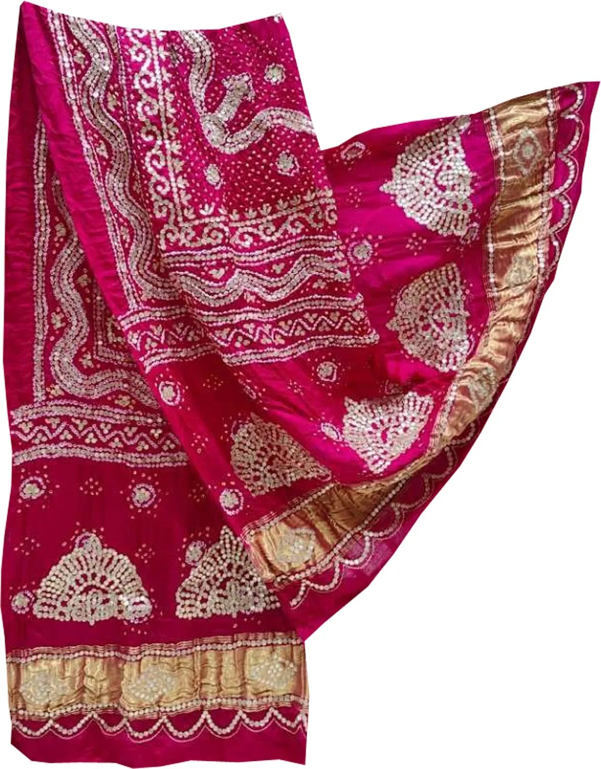 Pink Bandhani Gota Work Pure Gajji Silk Dupatta