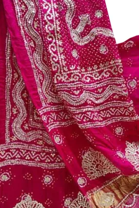 Pink Bandhani Gota Work Pure Gajji Silk Dupatta