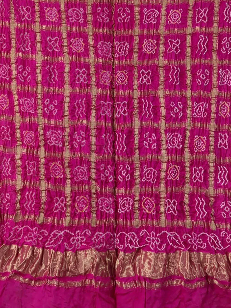 Pink Bandhani Pure Gajji Silk Gharchola Dupatta