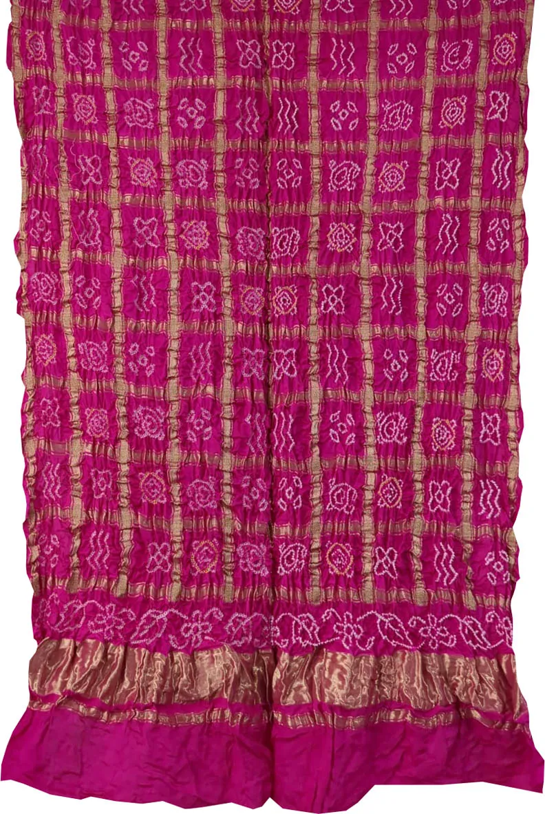Pink Bandhani Pure Gajji Silk Gharchola Dupatta