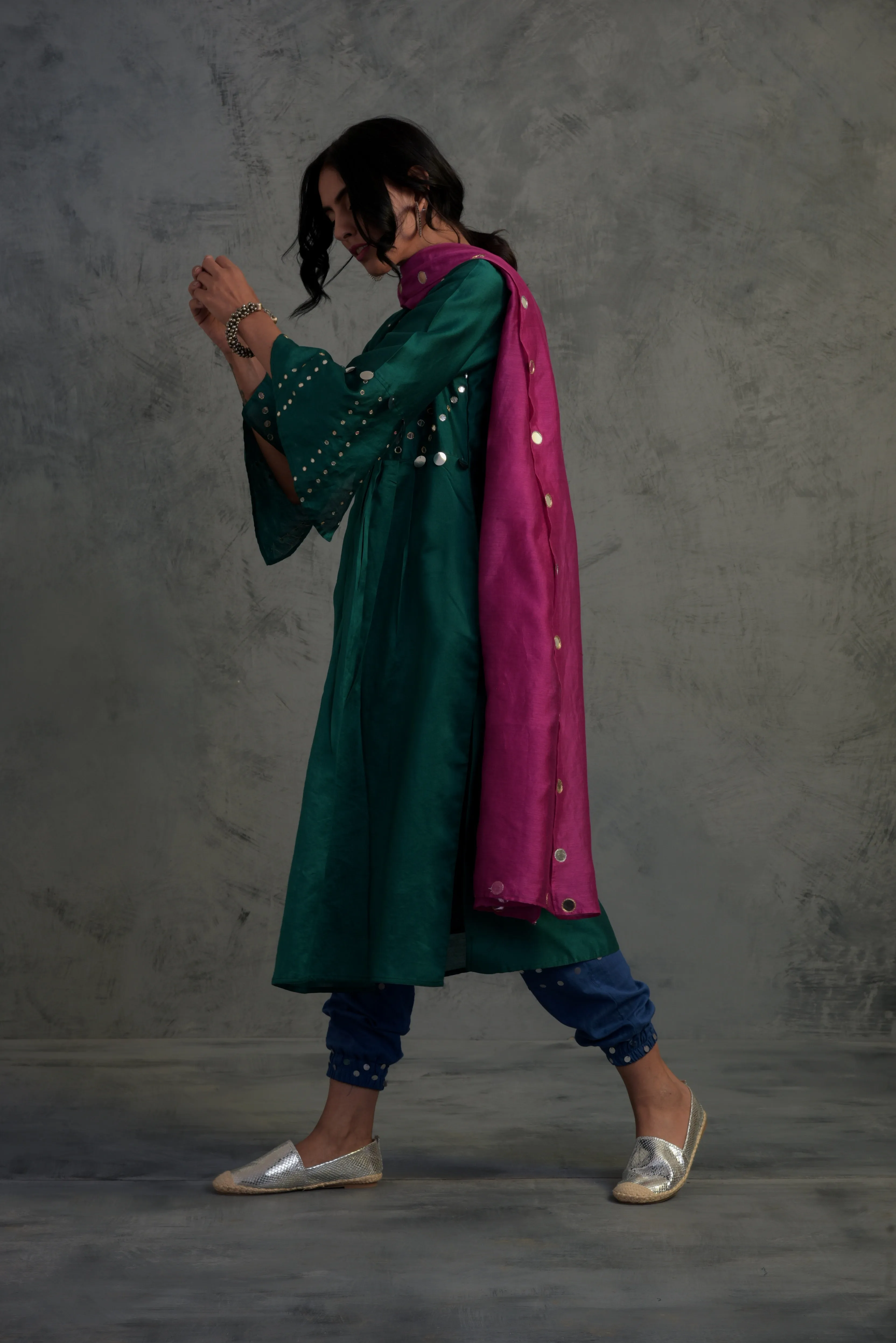 Pop Green Chanderi Kurta Set with Jogger