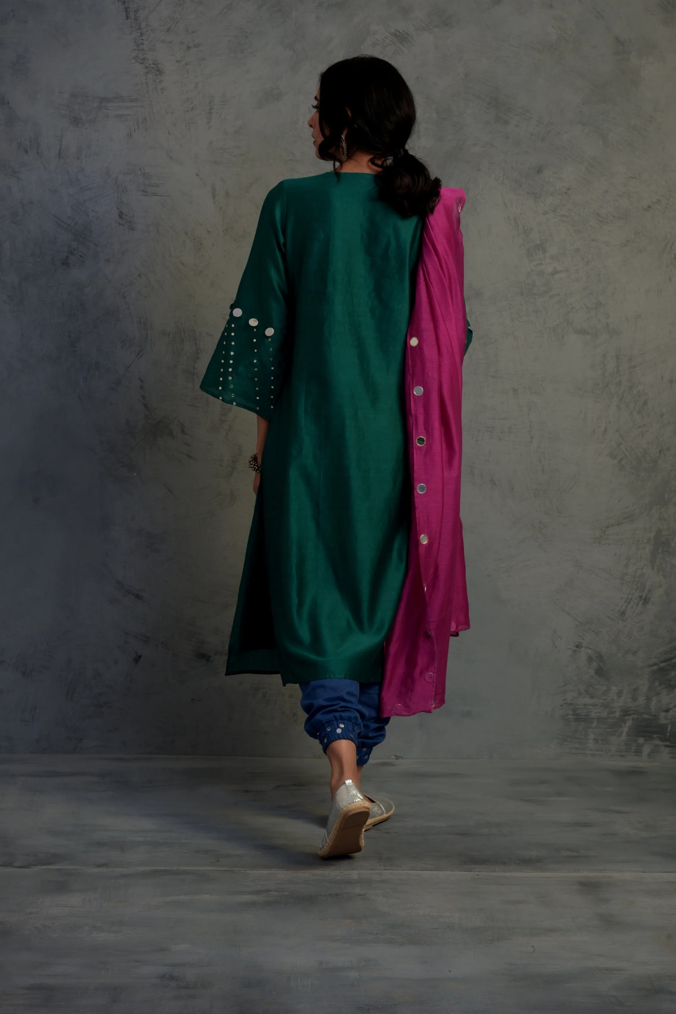 Pop Green Chanderi Kurta Set with Jogger