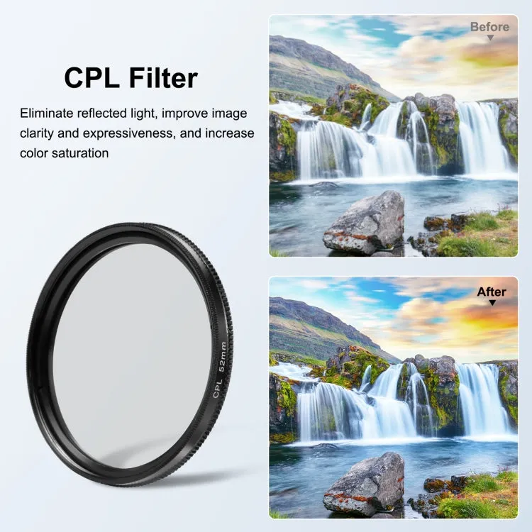 PULUZ 52mm CPL   UV Lens Filter with Adapter Ring for GoPro HERO12 Black /11 Black /11 Black Mini /10 Black /9 Black