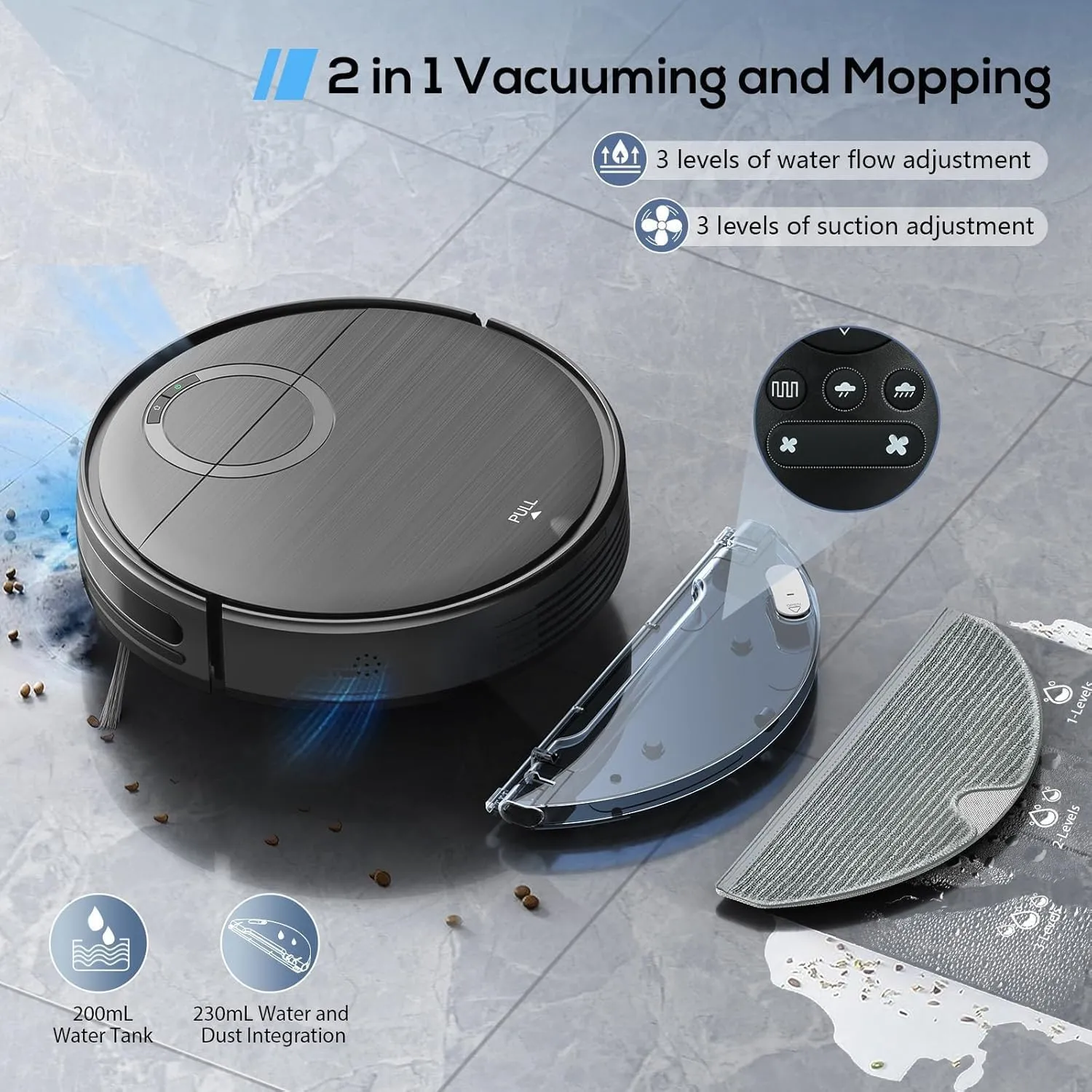 Robot Vacuum and Mop Combo with Wi-Fi Control