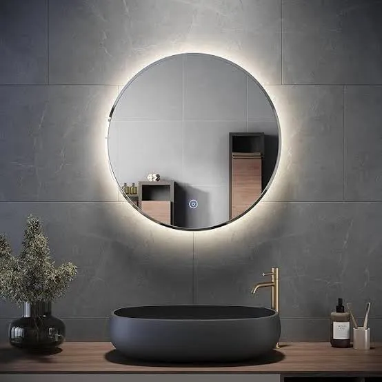 Round LED Wall Mirror for Bathroom,Wash Basin Mirror 3 Lights Size 24x24 Inch