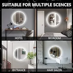 Round Modern Glass Led Mirror with Touch Sensor | Bathroom Mirror with Led Lights | Wall Mirror for Home Mirror Bedroom Washbasin 3 LED Lights (Warm,White,Natural White) Size 24x24 Inch.