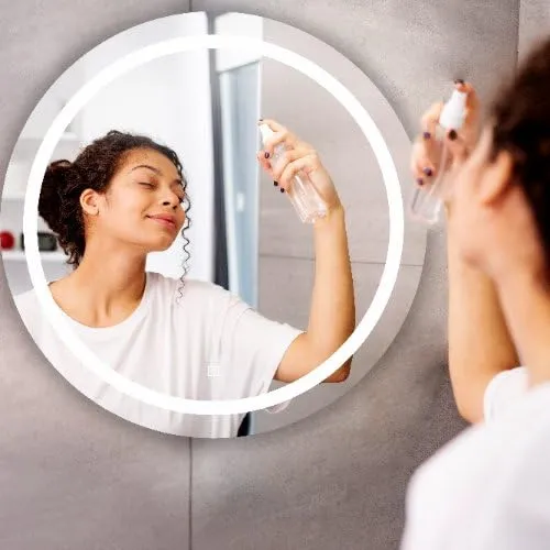 Round Modern Glass Led Mirror with Touch Sensor | Bathroom Mirror with Led Lights | Wall Mirror for Home Mirror Bedroom Washbasin 3 LED Lights (Warm,White,Natural White) Size 24x24 Inch.