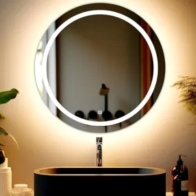 Round Modern Glass Led Mirror with Touch Sensor | Bathroom Mirror with Led Lights | Wall Mirror for Home Mirror Bedroom Washbasin 3 LED Lights (Warm,White,Natural White) Size 24x24 Inch.