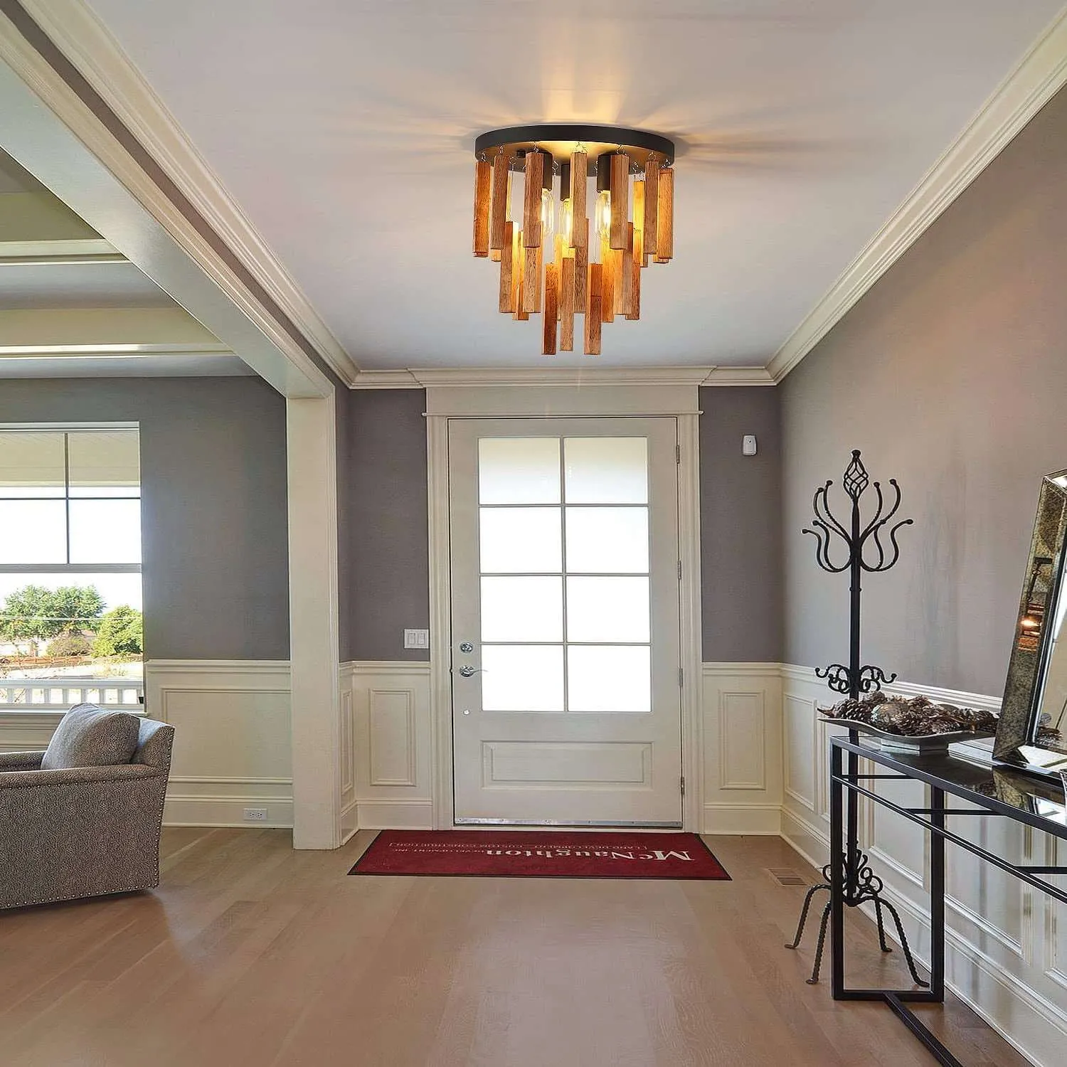 Rustic 3-Light Semi Flush Mount Ceiling Fixture