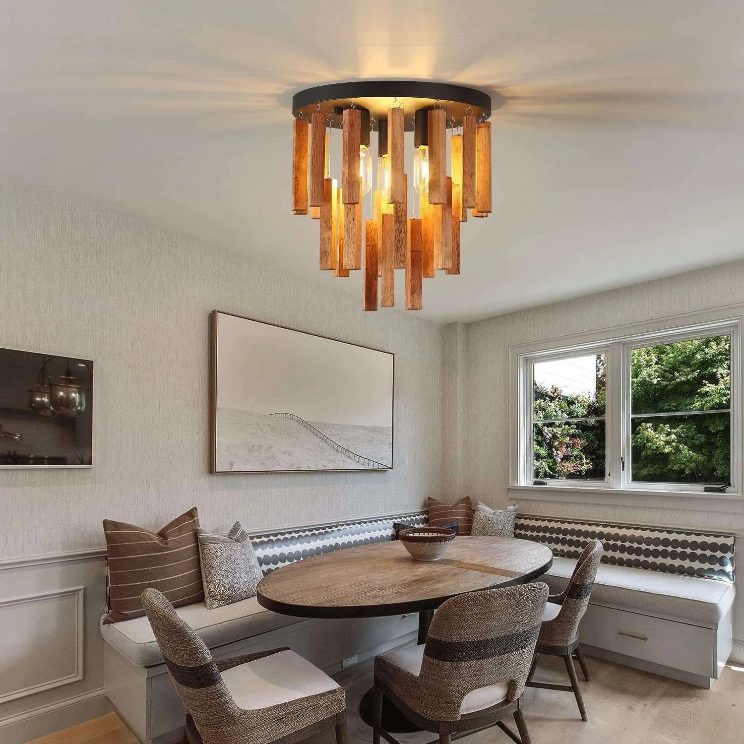 Rustic 3-Light Semi Flush Mount Ceiling Fixture