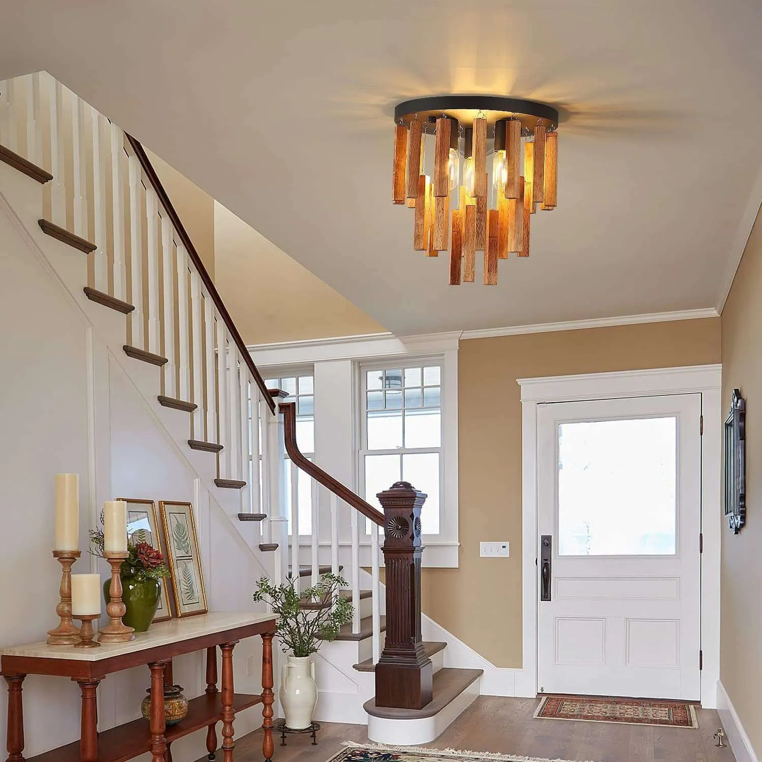 Rustic 3-Light Semi Flush Mount Ceiling Fixture