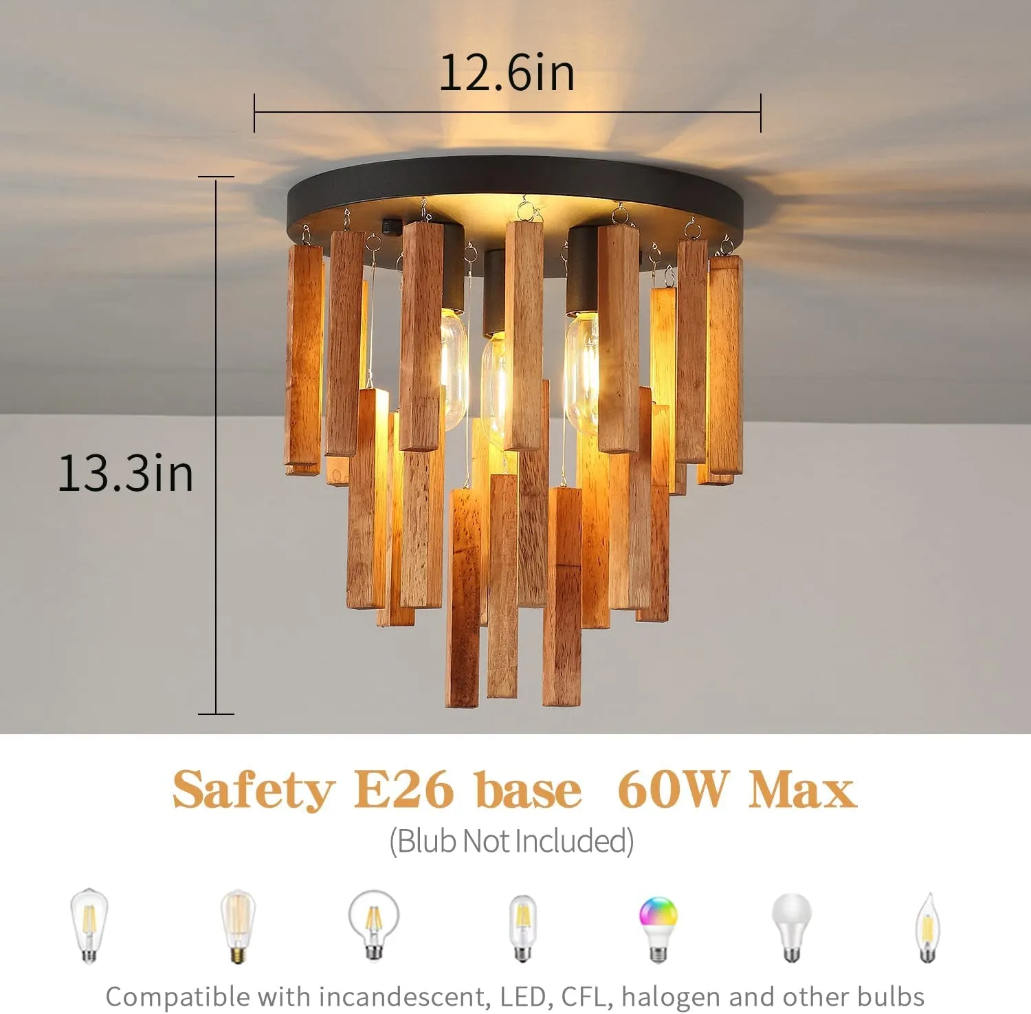 Rustic 3-Light Semi Flush Mount Ceiling Fixture