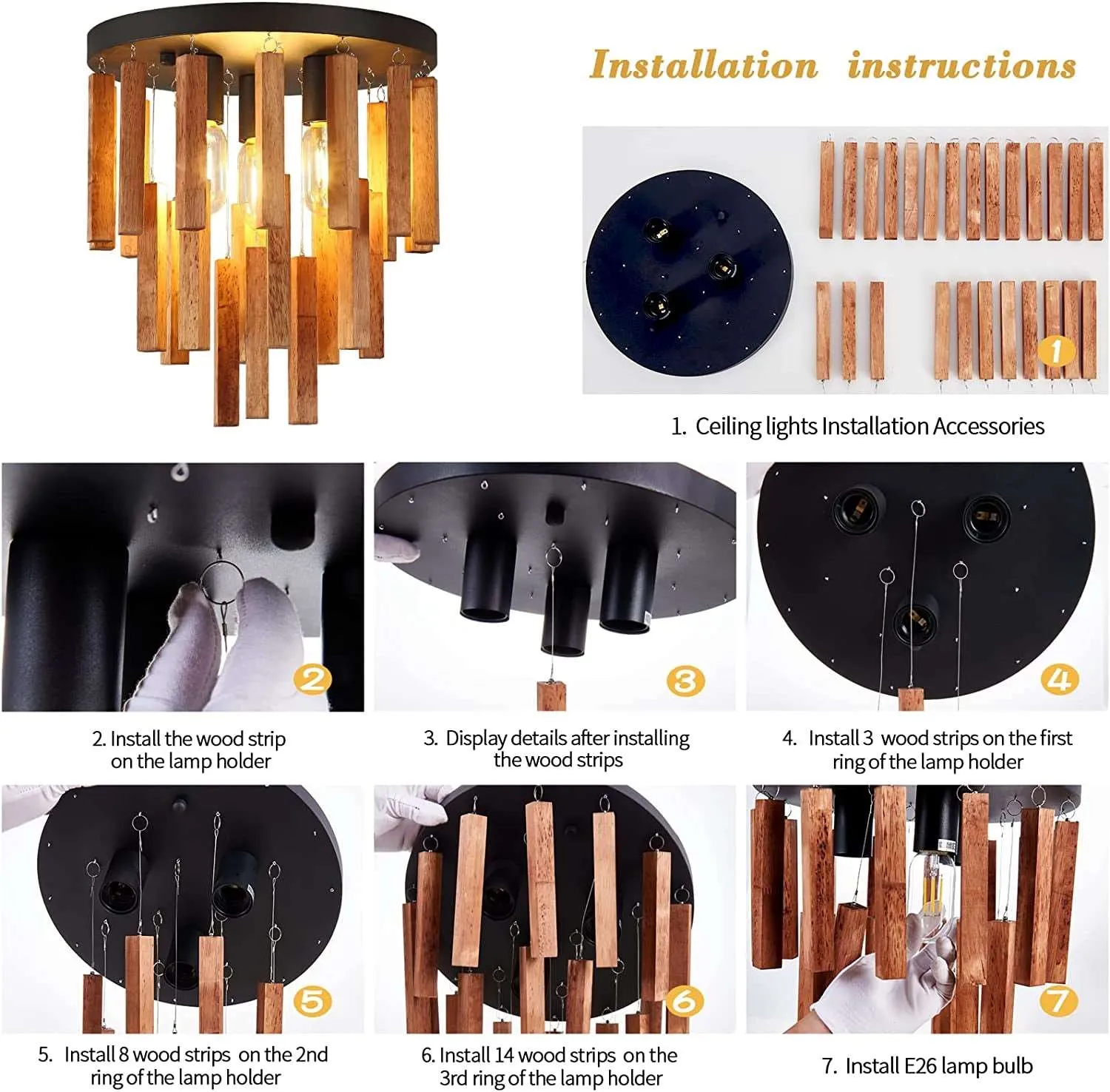 Rustic 3-Light Semi Flush Mount Ceiling Fixture
