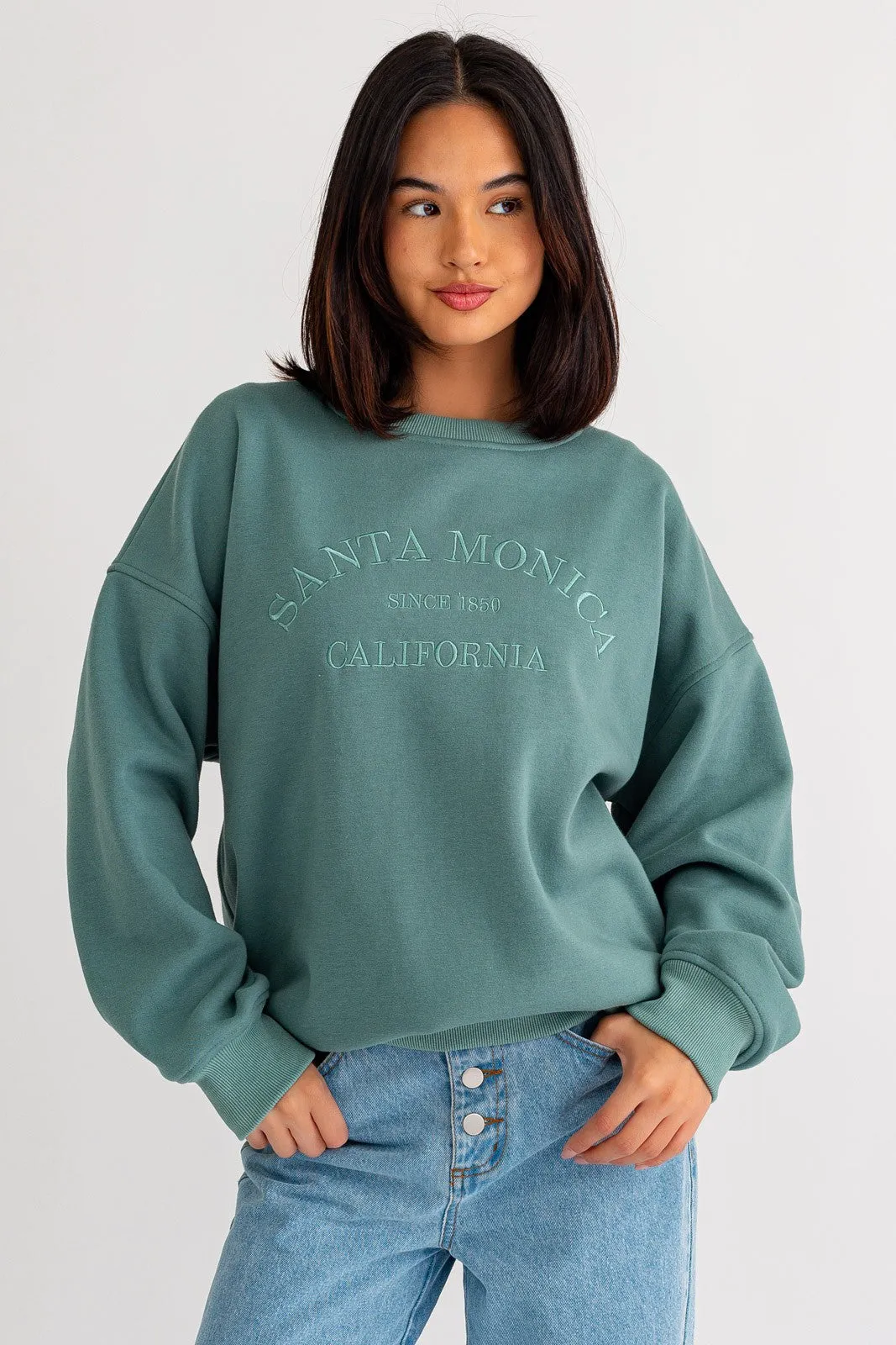 Santa Monica Embroidered Sweatshirt Dark Sage