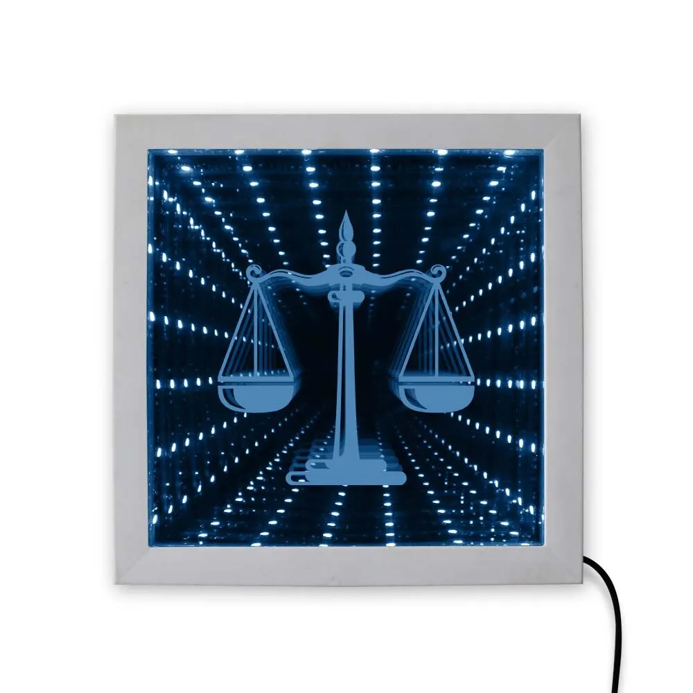 Scale of Justice Law Attorney Symbol LED Infinity Mirror Elegant Firm Attorney Office Courthouse Lighting Wall Decor LED Mirror