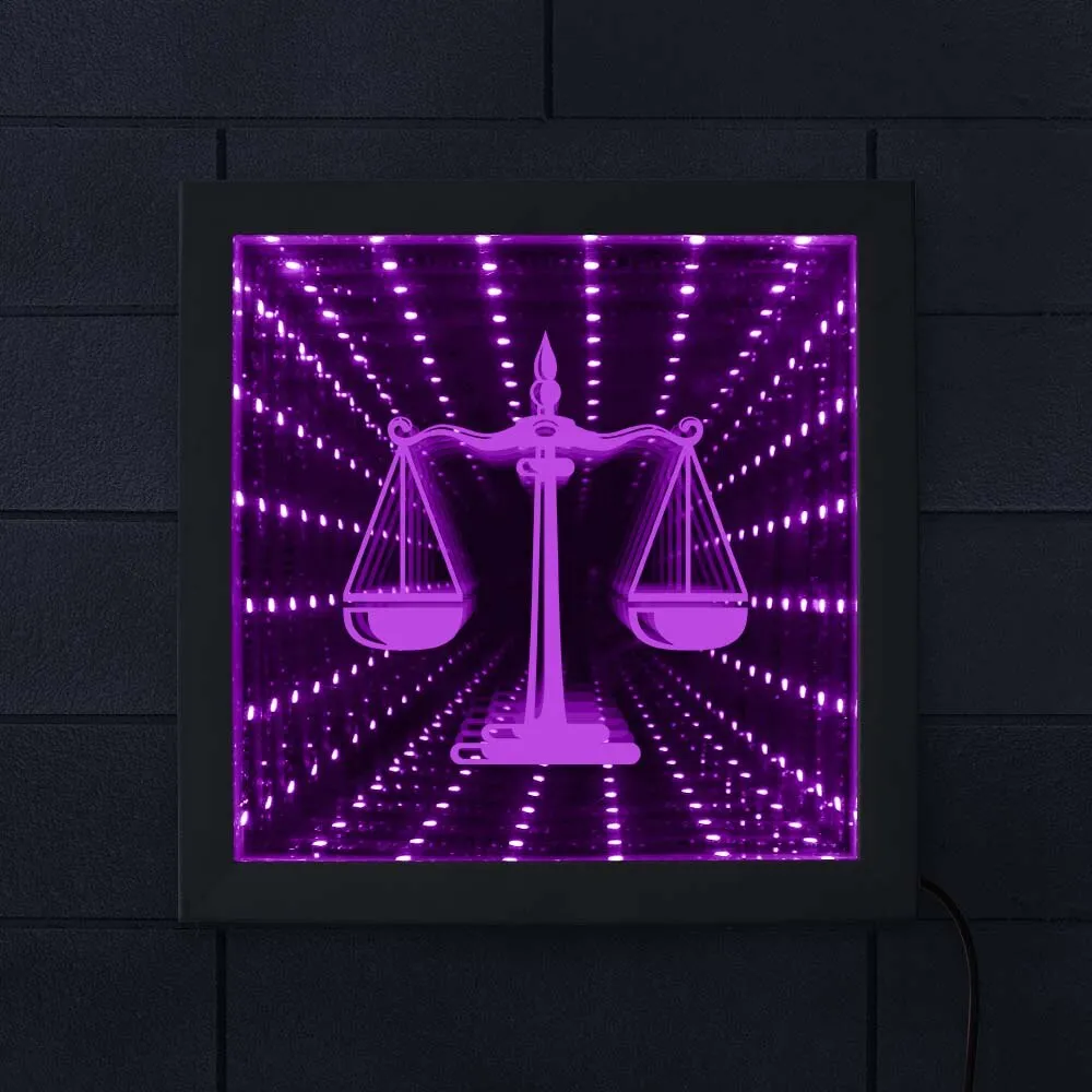Scale of Justice Law Attorney Symbol LED Infinity Mirror Elegant Firm Attorney Office Courthouse Lighting Wall Decor LED Mirror