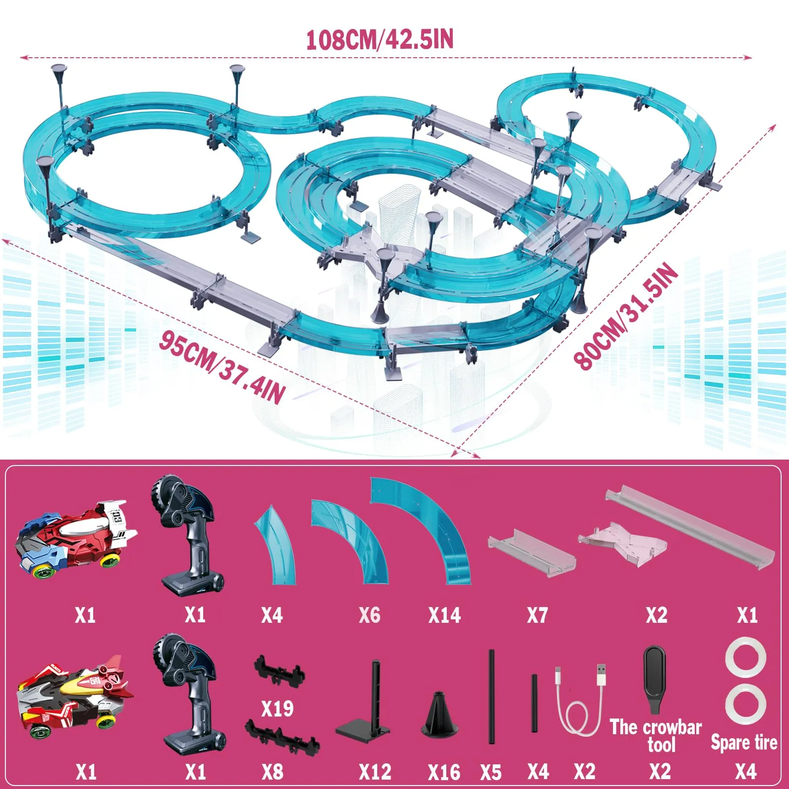 Slot Car Race Track Set with Remote Control Cars