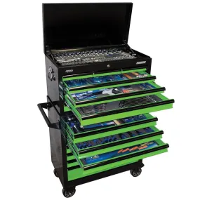 SP Tools SP50177 407 Piece Metric & SAE 14 Drawer Black & Green SUMO Roller Cabinet & Tool Chest Kit