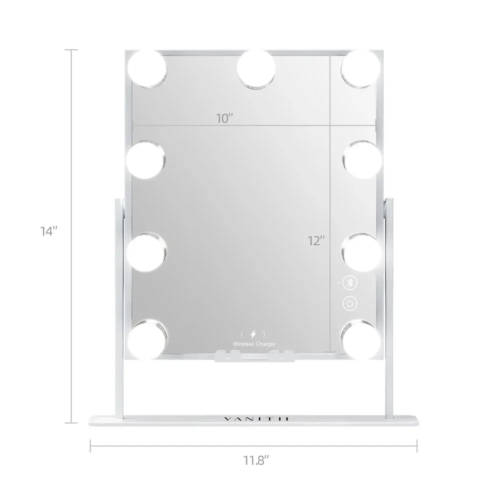 Tabletop Vanity Mirror with Bluetooth, Wireless Charging, and Dimmable LED Bulbs