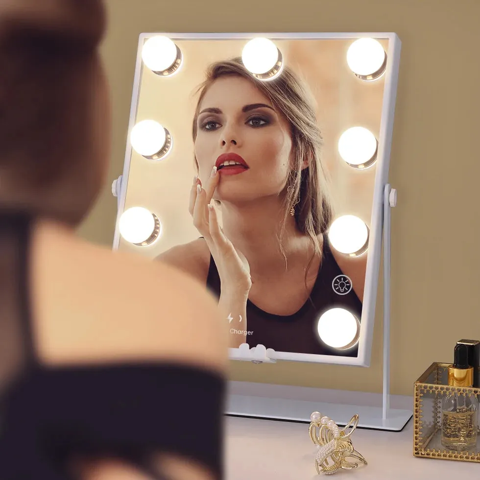 Tabletop Vanity Mirror with Bluetooth, Wireless Charging, and Dimmable LED Bulbs