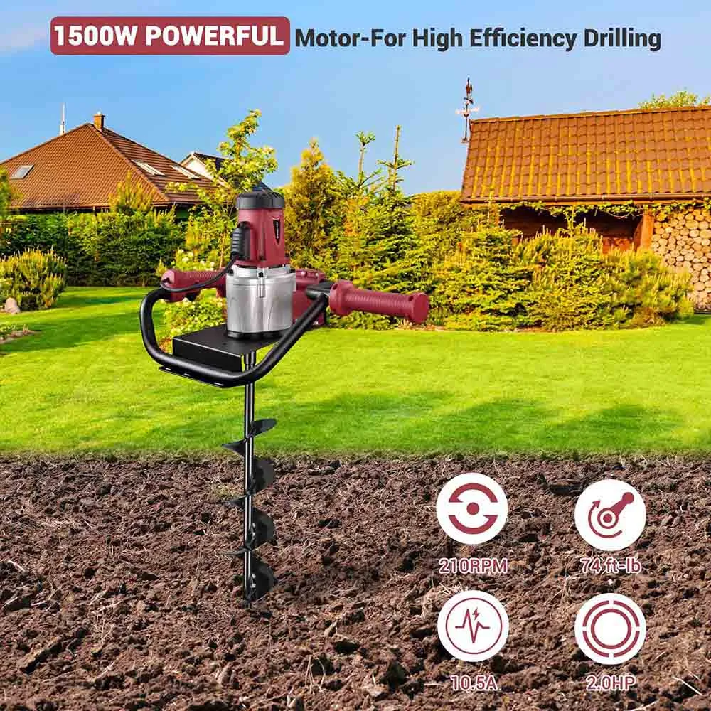TheLAShop 1500W Electric Post Hole Digger with 6 in Earth Auger Bit