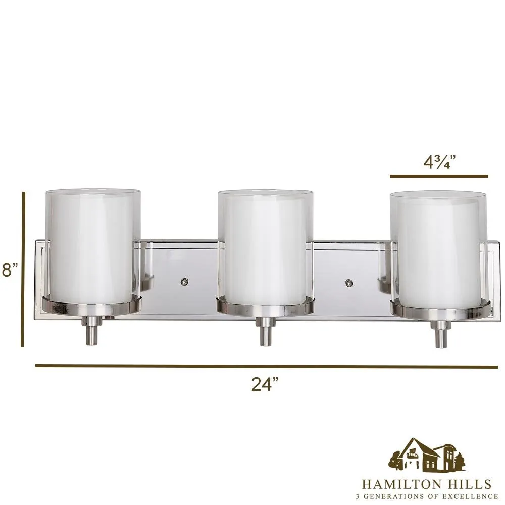 Triple Frosted and Clear Glass Wall Sconce | Polished Nickel LED Fixture | Vanity
