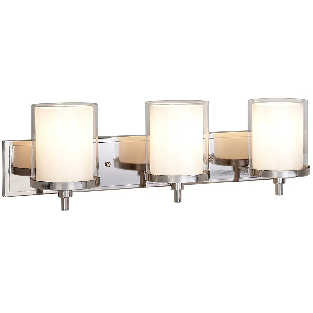 Triple Frosted and Clear Glass Wall Sconce | Polished Nickel LED Fixture | Vanity